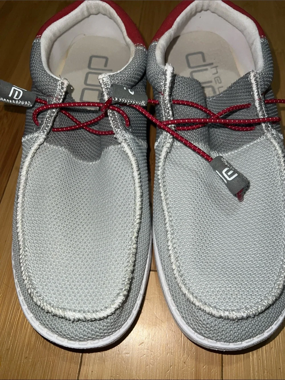 Hey Dude Men's Casual Slip-On Shoes in Gray and Red